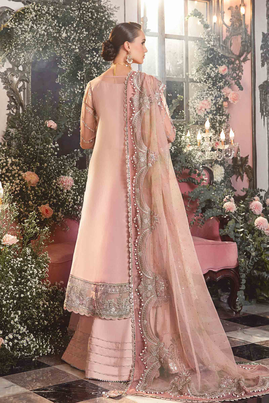 Pastel Pink Opulence: A Hand-Embroidered Masterpiece